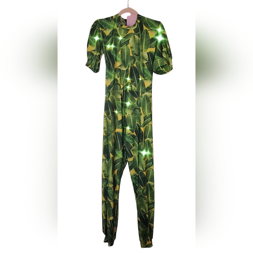 Custom designed Banana leaf tropical jumpsuit, medium/large